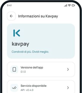 La schermata Informazioni su Kavpay nell'app