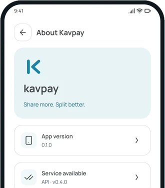 The About Kavpay screen in the app