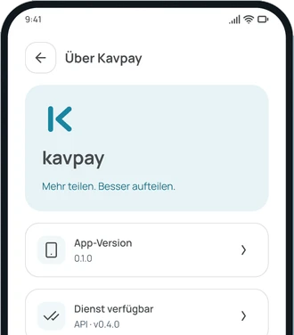 Der Bildschirm Über Kavpay in der App