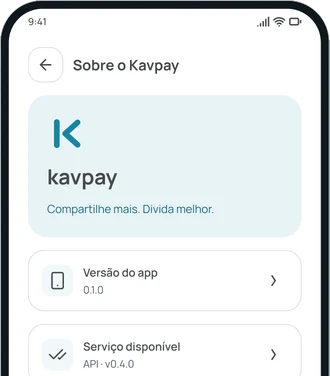 A tela Sobre o Kavpay no app
