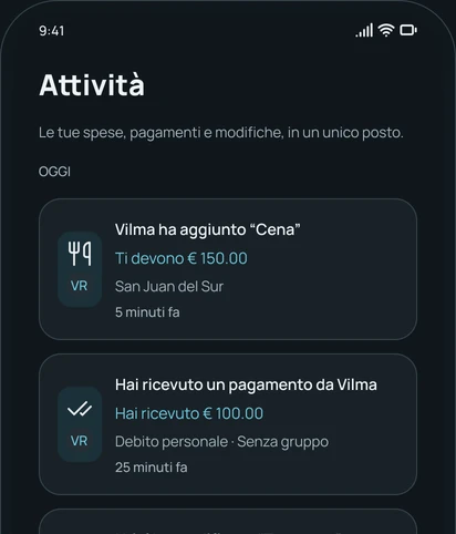 La schermata Attività dell'app