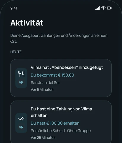 Der Bildschirm Aktivität der App