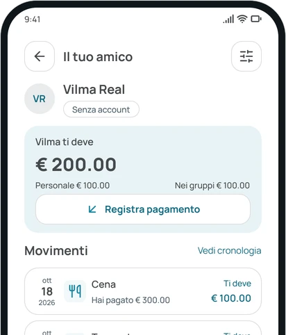 Il saldo con un'amica nell'app