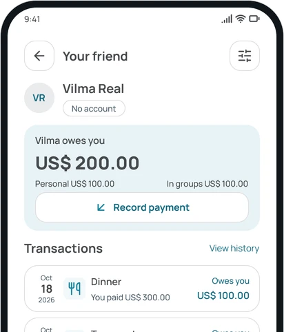 The balance with a friend in the app