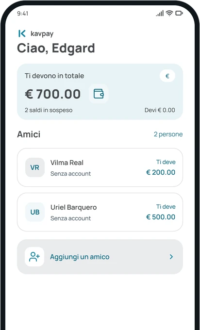 La schermata Amici dell'app
