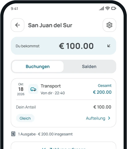 Die Buchungen einer Gruppe in der App