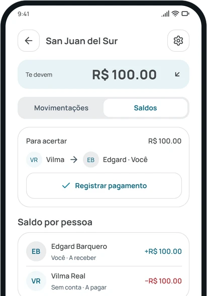Os saldos de um grupo no app