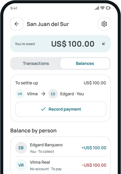A group's balances in the app