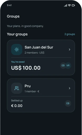 Groups in the dark theme