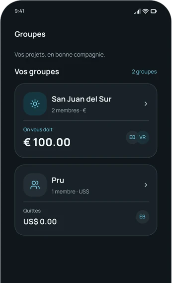 Les groupes en thème sombre
