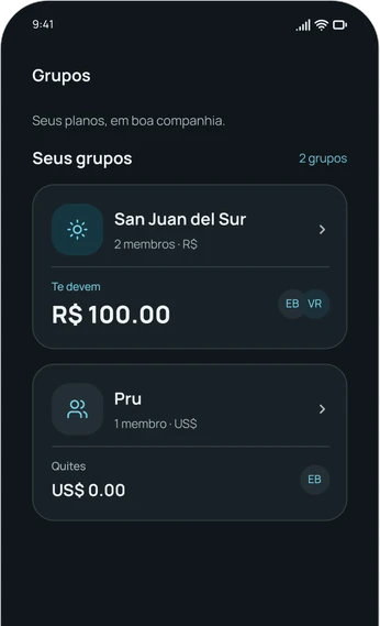 Os grupos no tema escuro