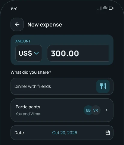 Adding an expense in the app