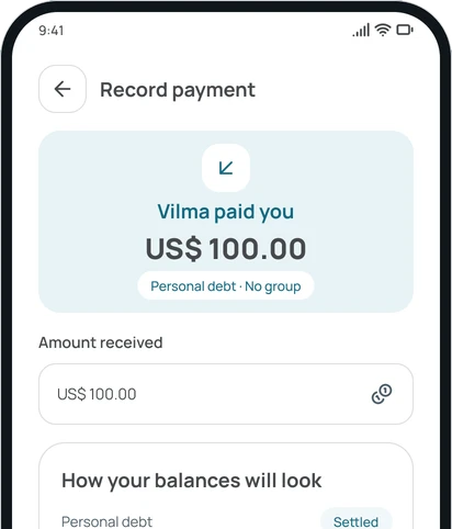 Recording a payment in the app