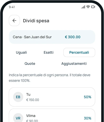 Dividere una spesa in percentuali nell'app