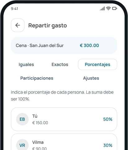 Repartir un gasto por porcentajes en la app