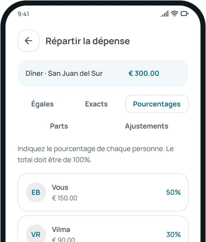 Répartir une dépense en pourcentages dans l'app