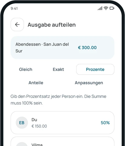 Eine Ausgabe in der App nach Prozenten aufteilen
